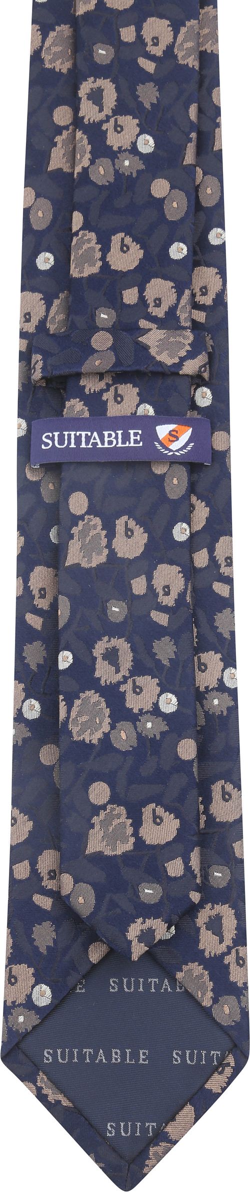 Suitable Tie Silk Stripe Print Navy Product / Achterkant