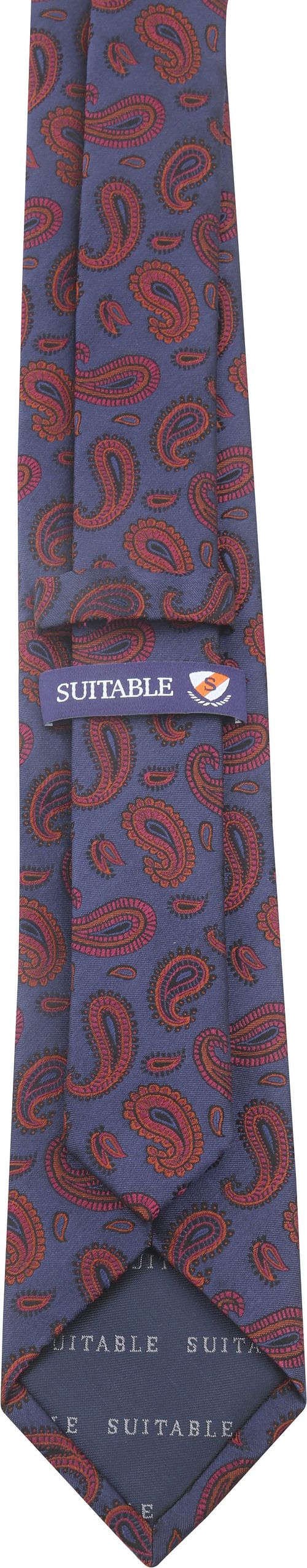 Suitable Tie Silk Stripe Paisley Navy Product / Achterkant