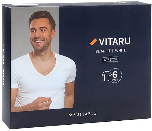Suitable Vitaru T-Shirt Diepe V-Hals Wit 6-Pack Verpakking