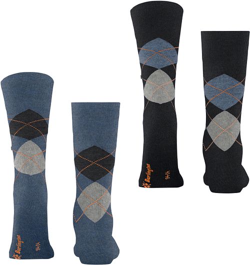 Burlington Chaussettes Everyday Lot de 2 Bleu Foncé Gris 6797 Product / Achterkant