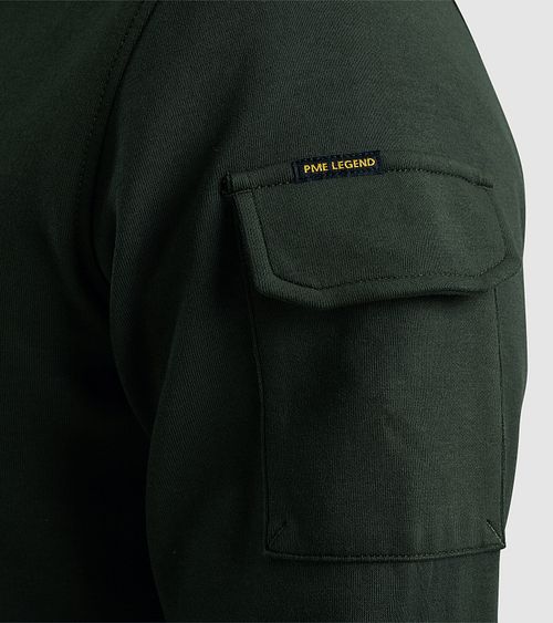 PME Legend Half Zip Pullover Interlock Olive Green Model / Detail