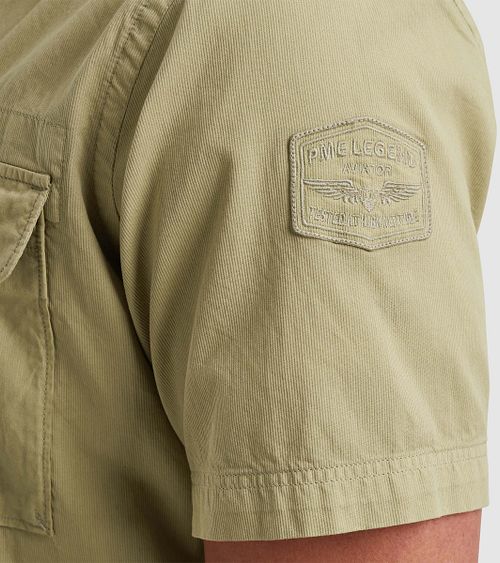 PME Legend Short Sleeve Chemise Bedford Vert Model / Detail