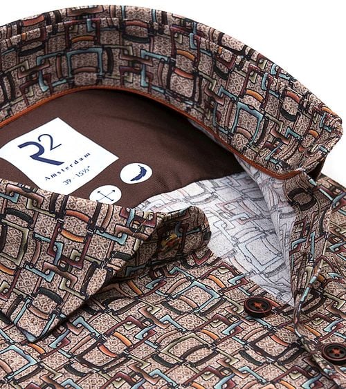 R2 Overhemd Print Bruin Product / Detail