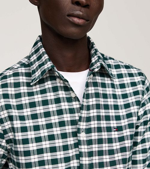 Tommy Hilfiger Oxford Overhemd Ruit Groen Model / Detail