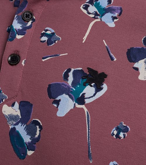 Vanguard Polo Shirt Piqué Flowers Dark Pink Model / Detail