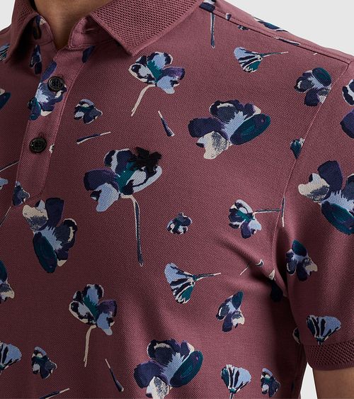 Vanguard Polo Shirt Piqué Flowers Dark Pink Model / Detail