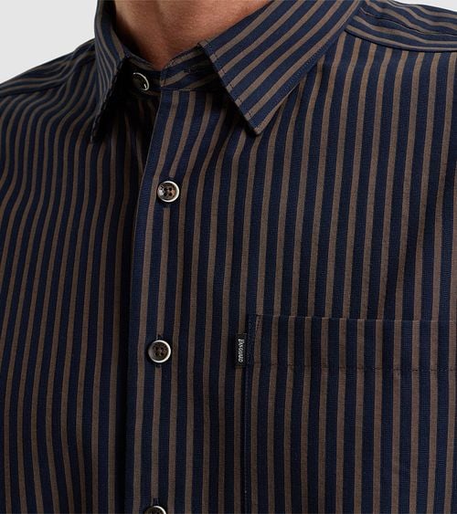 Vanguard Shirt Stripes Navy Brown Model / Detail
