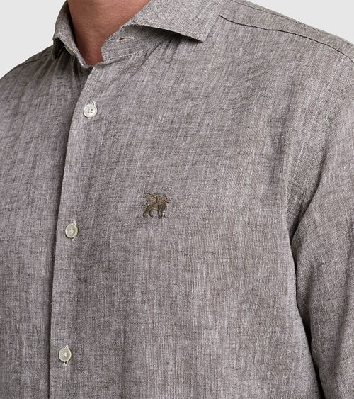 Vanguard Shirt Linen Brown Model / Detail