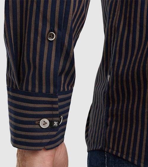 Vanguard Shirt Stripes Navy Brown Model / Detail