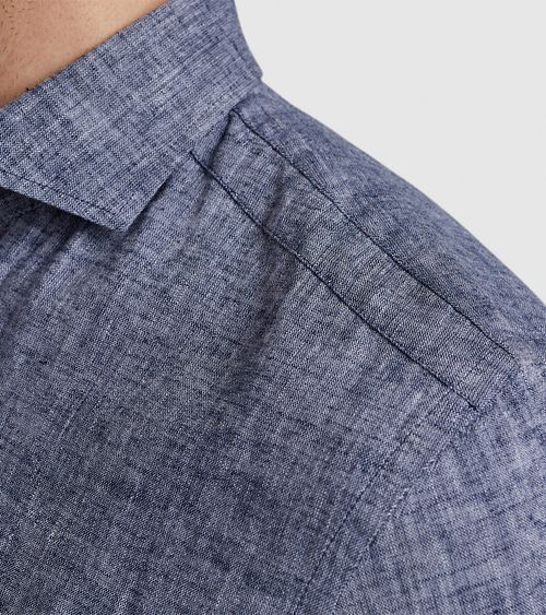 Vanguard Short Sleeve Hemd Leinen Blau Model / Detail