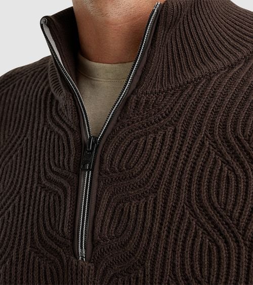 Vanguard Trui Half Zip Structuur Wolmix Bruin Model / Detail