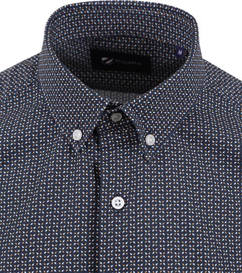 Suitable Short Sleeve Hemd Print Navy Product / Detail
