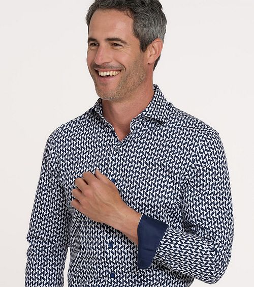 R2 Shirt Print Navy Model / Voorkant