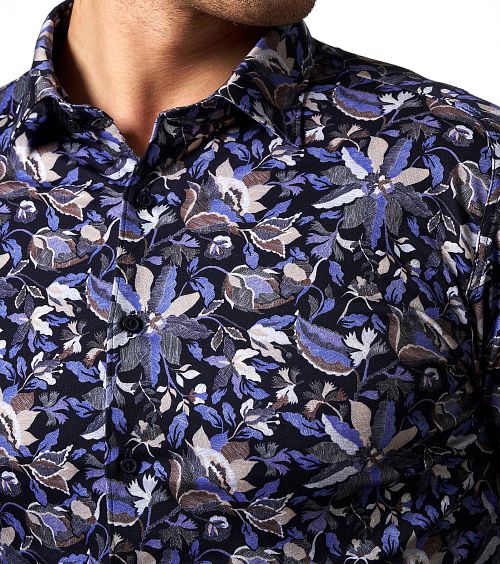 Desoto Shirt Kent Flowers Navy Model / Detail