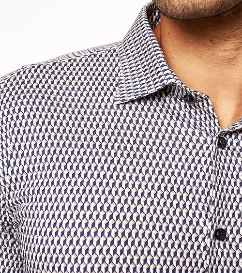 Desoto Shirt Cube Navy Model / Detail