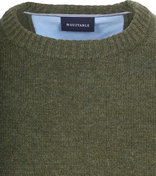 Suitable Lamswol Trui Ronde Hals Olijfgroen Product / Detail