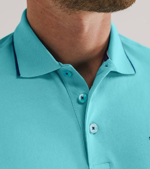 State of Art Poloshirt Piqué Bleu Clair Model / Detail