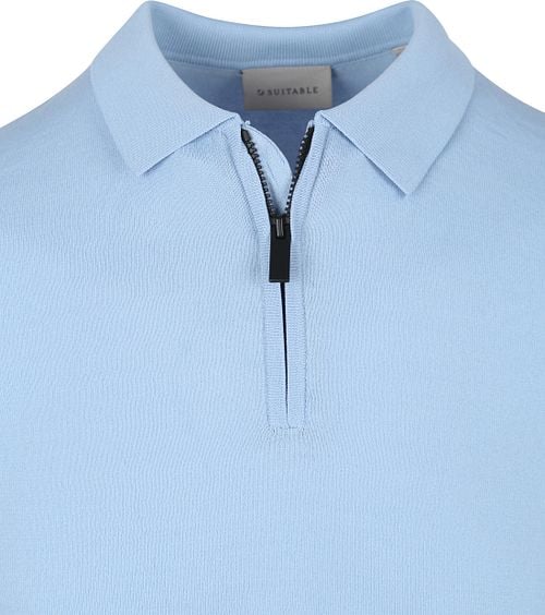 Suitable Knitted Half Zip Polo Shirt Light Blue Product / Detail