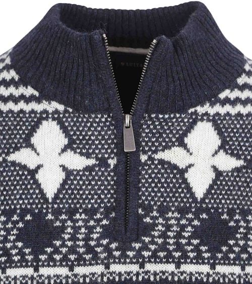Suitable Odde Pull Demi-Zip Mix Laine Bleu Foncé Product / Detail