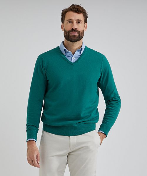 Steppin' Out Pullover Cotton Cashmere V-Neck Medium Green Model / Voorkant