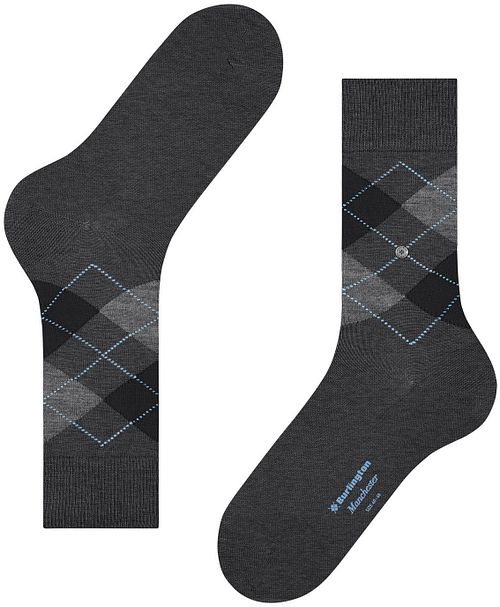 Burlington Chaussettes Manchester Carreaux Anthracite 3095 Product