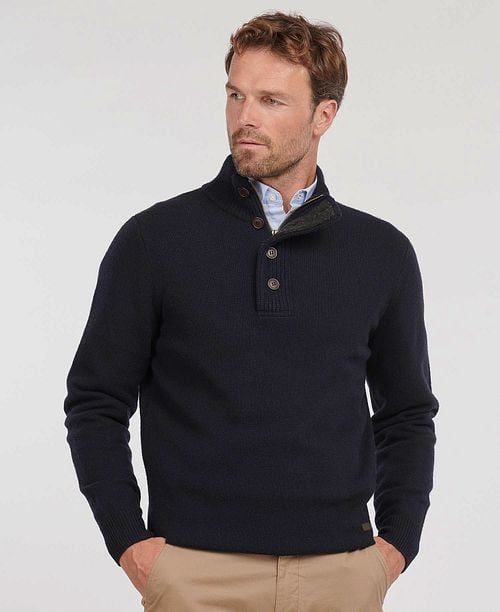 Barbour Trui Wol Patch Navy Model / Voorkant
