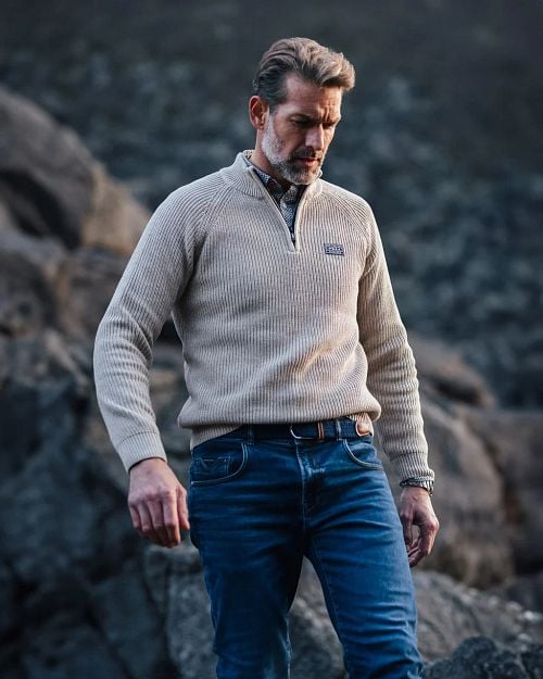 NZA Half Zip Sweater Drake Ecru Model / Voorkant