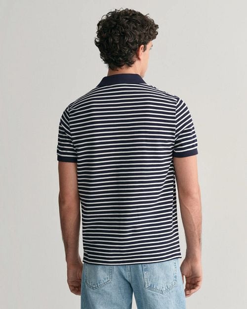 Gant Poloshirt Pique Navy Streep Model / Voorkant