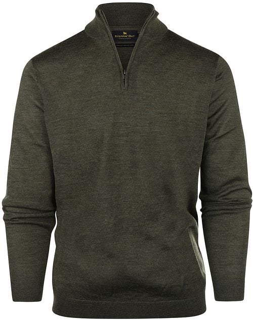 Steppin' Out Half Zip Trui Merinowol Olijfgroen Product