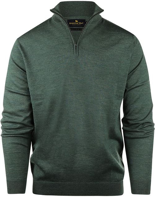 Steppin' Out Half Zip Trui Merinowol Sage Groen Product
