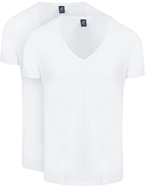 Suitable Vibamboru T-Shirt Deep V-Neck White 2-Pack Product