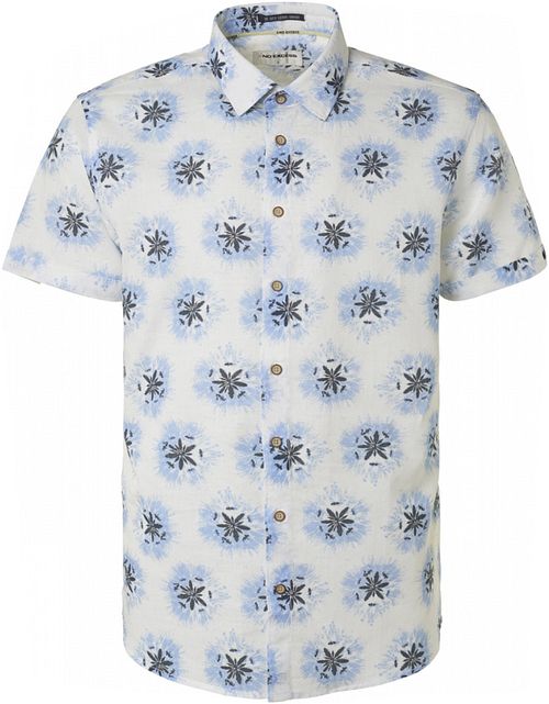 No Excess Short Sleeve Shirt Linen Blue Print Product