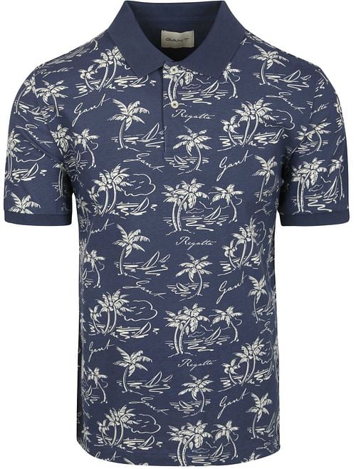 Gant Polo Shirt Palm Print Dusty Navy Product