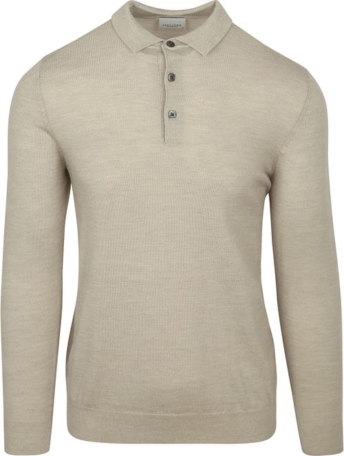 Profuomo Longsleeve Polo Shirt Merino Wool Beige