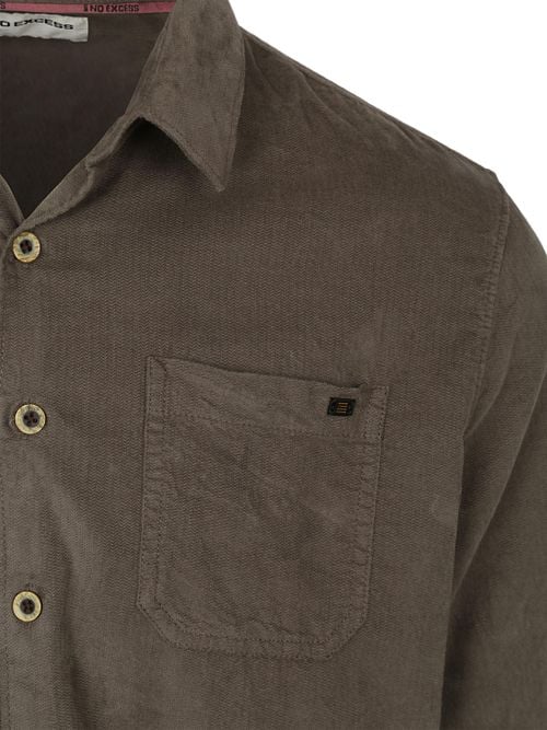 No Excess Fine Corduroy Hemd Dark Clay