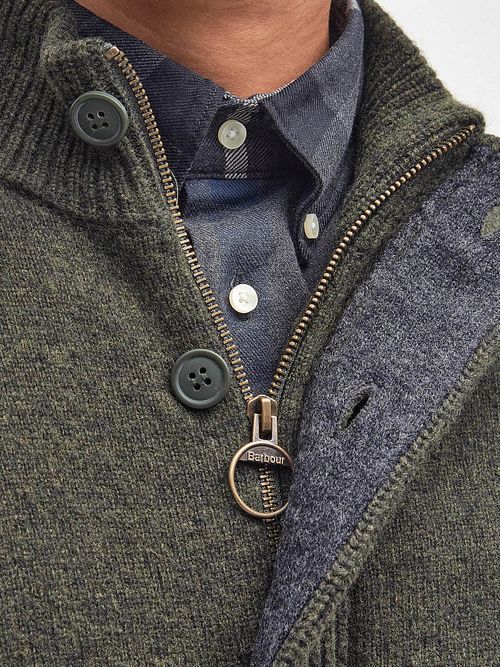 Barbour Cardigan Zippé Laine d'Agneau Vert Foncé Model / Detail
