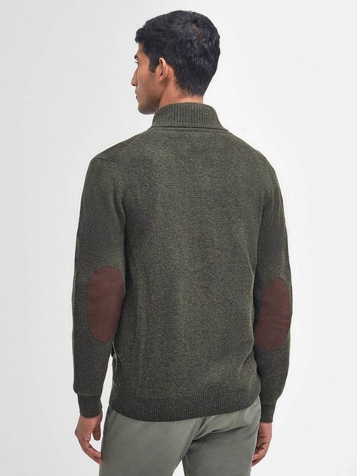 Barbour Cardigan Zippé Laine d'Agneau Vert Foncé Model / Achterkant