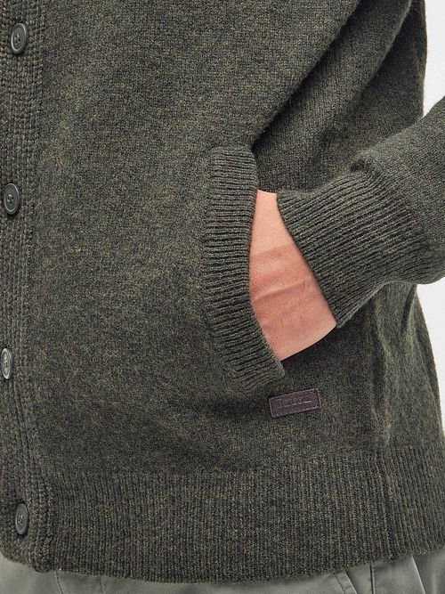Barbour Cardigan Zippé Laine d'Agneau Vert Foncé Model / Detail