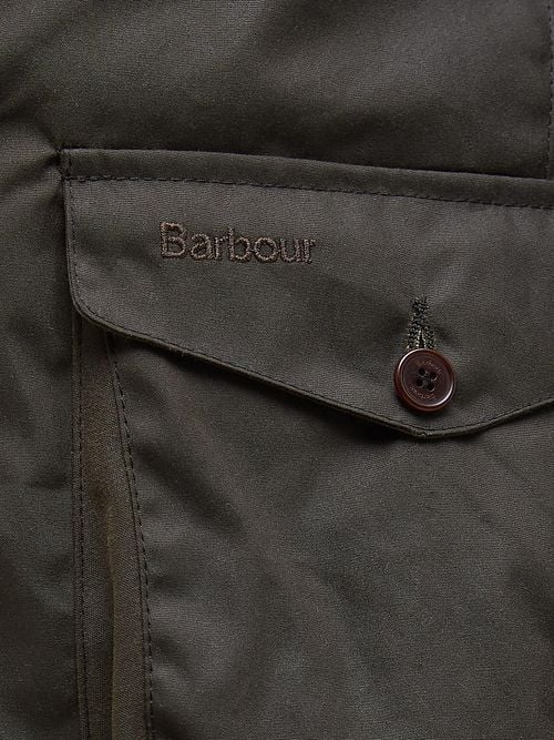 Barbour Veste Beacon Ciré Vert Olive Model / Detail