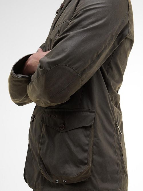 Barbour Veste Beacon Ciré Vert Olive Model / Zijkant