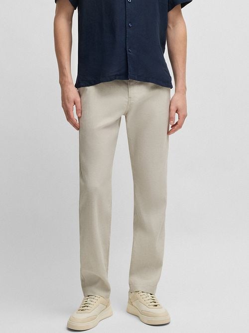 BOSS Chino Sanderson Linnen Blend Ecru Model / Voorkant
