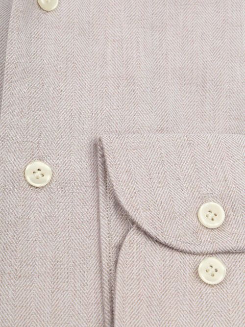 Profuomo Shirt Peached Herringbone Flannel Beige