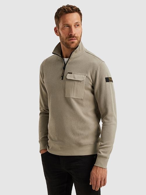 PME Legend Half Zip Sweater Interlock Jersey Khaki