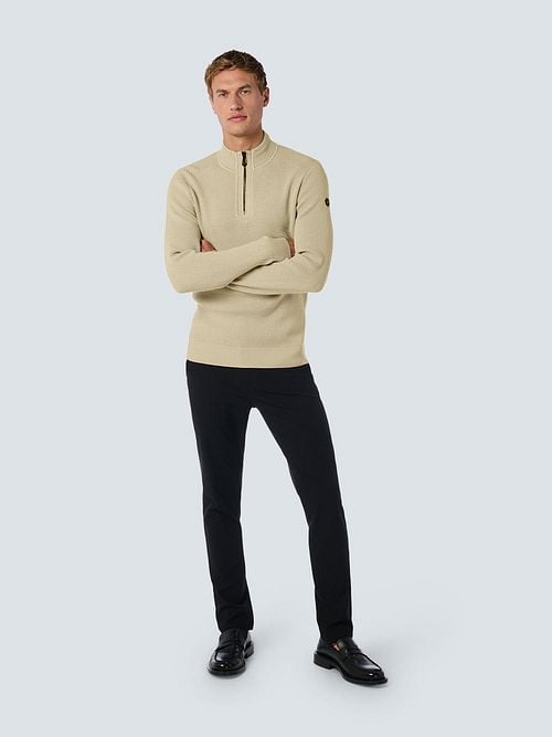 No Excess Half Zip Pullover Structure Melange Beige Model / Voorkant