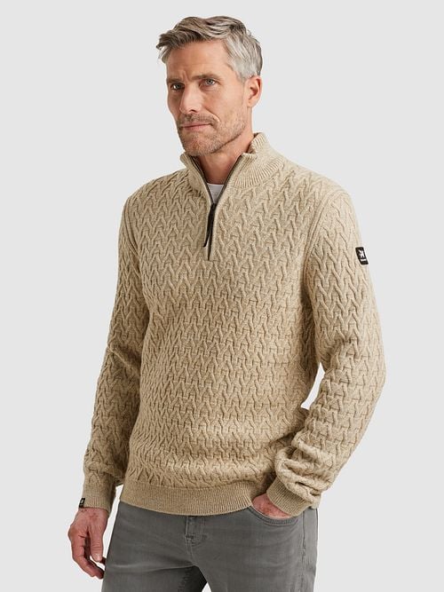 Vanguard Pullover Half Zip Wool Beige Model / Zijkant