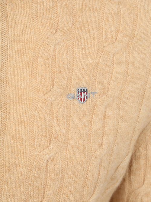 Gant Halfzip Lamswol Trui Cable Beige