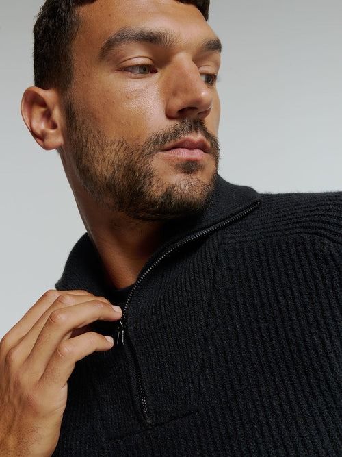 No Excess Half Zip Pullover Two Coloured Melange Black Model / Detail
