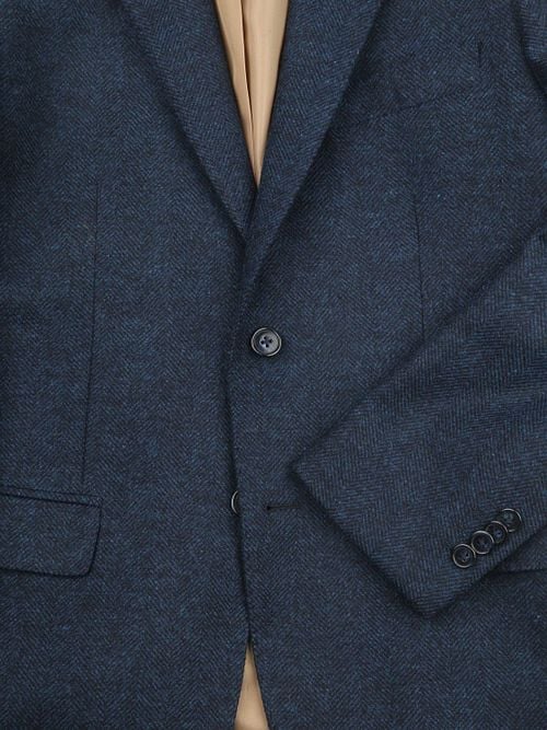 Suitable Blazer Herringbone Merino Wool Navy