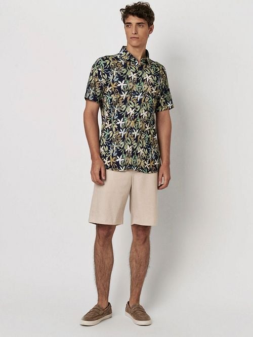 Desoto Short Sleeve Jersey Hemd Botanic Print Navy Model / Voorkant