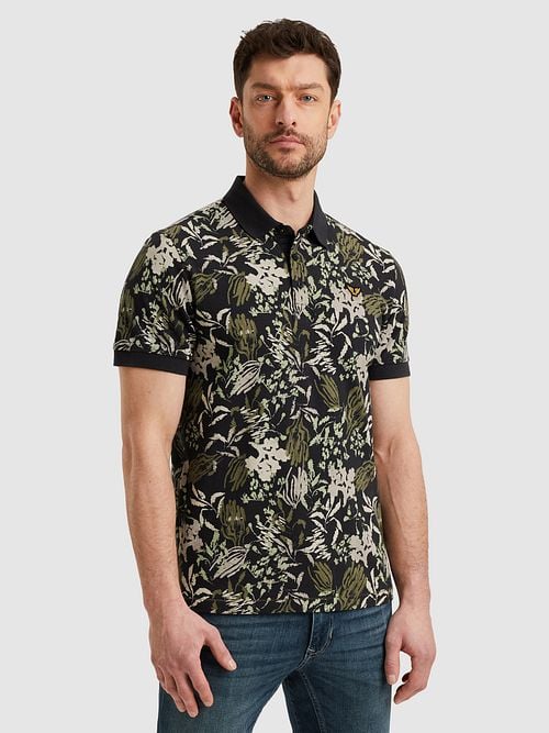 PME Legend Poloshirt Piqué Print Navy Model / Voorkant